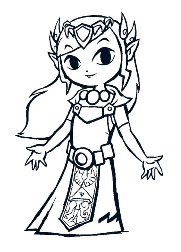 Princess Zelda, the Kind and Benevolent Coloring Page