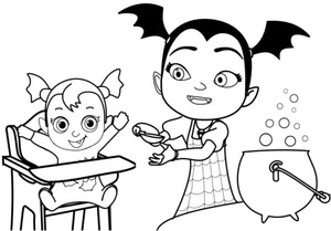 A responsible older sister will always feed the younger siblings. Coloring Page