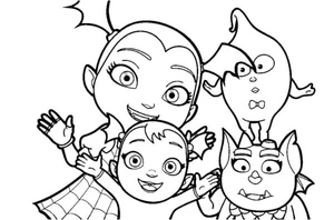 Joyful Sisters and Their Beloved Pets Coloring Page