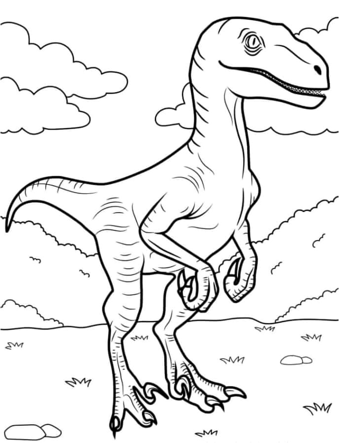 Ancient Velociraptor Coloring Page