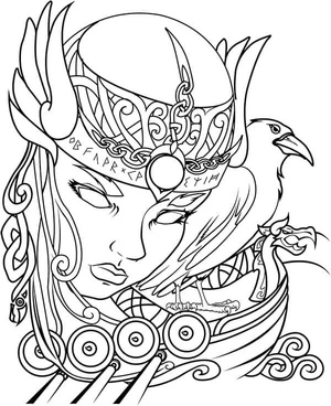 Girl Holding a Crow Coloring Page