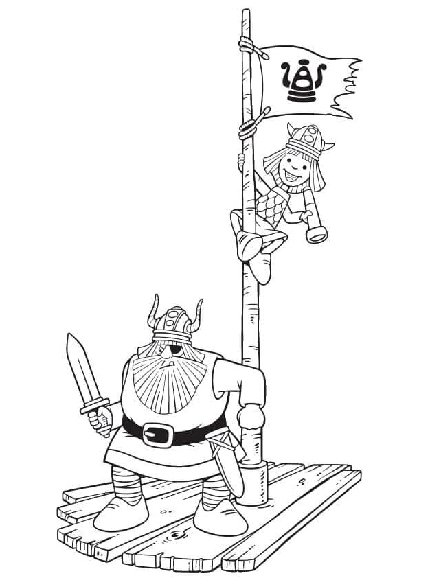 Viking on a Raft in the Ocean Coloring Page