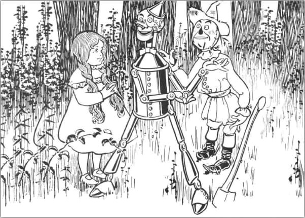 The Scarecrow and Ellie Provide Comfort to the Tin Woodman Coloring Page