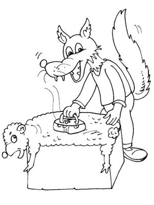 Cartoon Wolf and Sheep Coloring Page