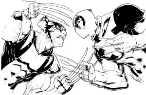 Wolverine battling Deadpool