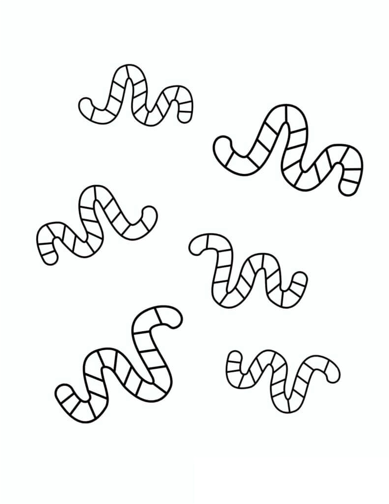 Worms Group of Six Coloring Page